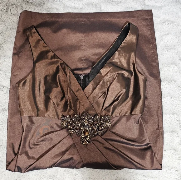 David Meister Brown Copper Bronze Cocktail Dress Beaded 6 - Picture 9 of 16